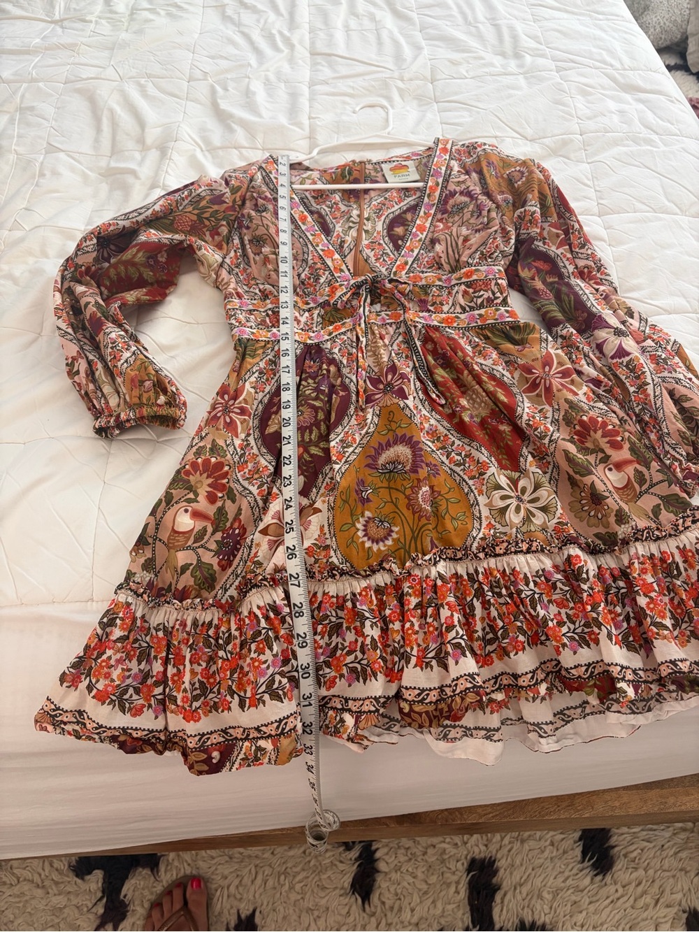 FARM Rio Multi-Color Boho Mini Dress with Puff Sleeves - Picture 6 of 7
